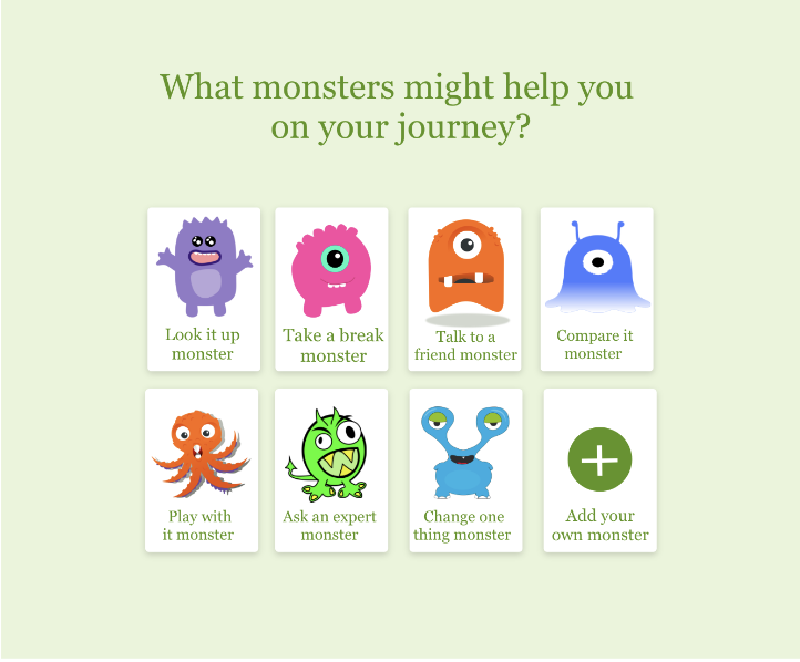Prototype screen titled 'Claim Your Trophy' asking how you're feeling and which monster was most helpful